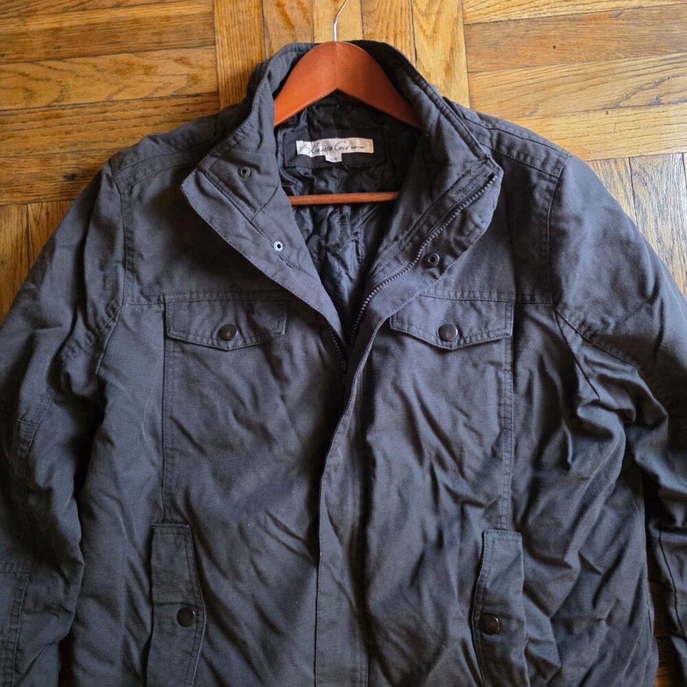 Vintage Kenneth Cole New York Mens Bomber Jacket ( L )Gray Full Zip Military EUC
